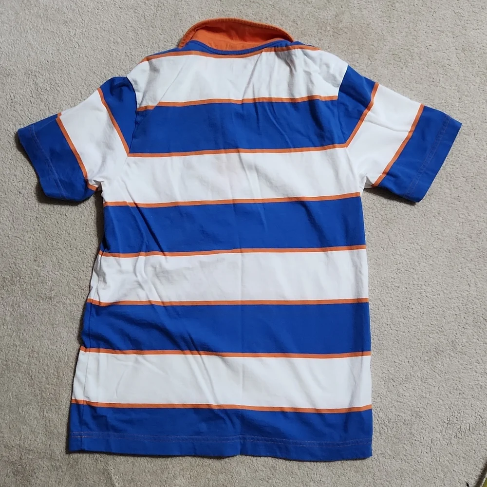 Old Navy Boys Button Down Short Sleeve Polo Shirt Blue White -  L(10-12)